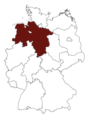 Eine Deutschlandkarte ist an der Stelle Niedersachsens rot gefärbt