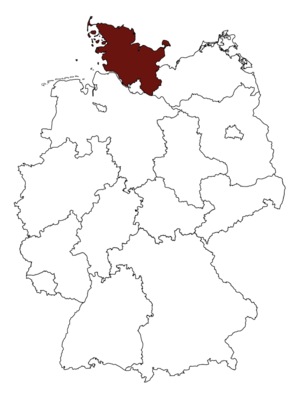 Eine Deutschlandkarte ist an der Stelle Schleswig- Holsteins rot gefärbt