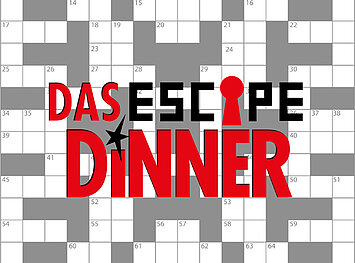 Logo von "Das Escape Dinner" mit einem Kreuzworträtsel im Hintergrund